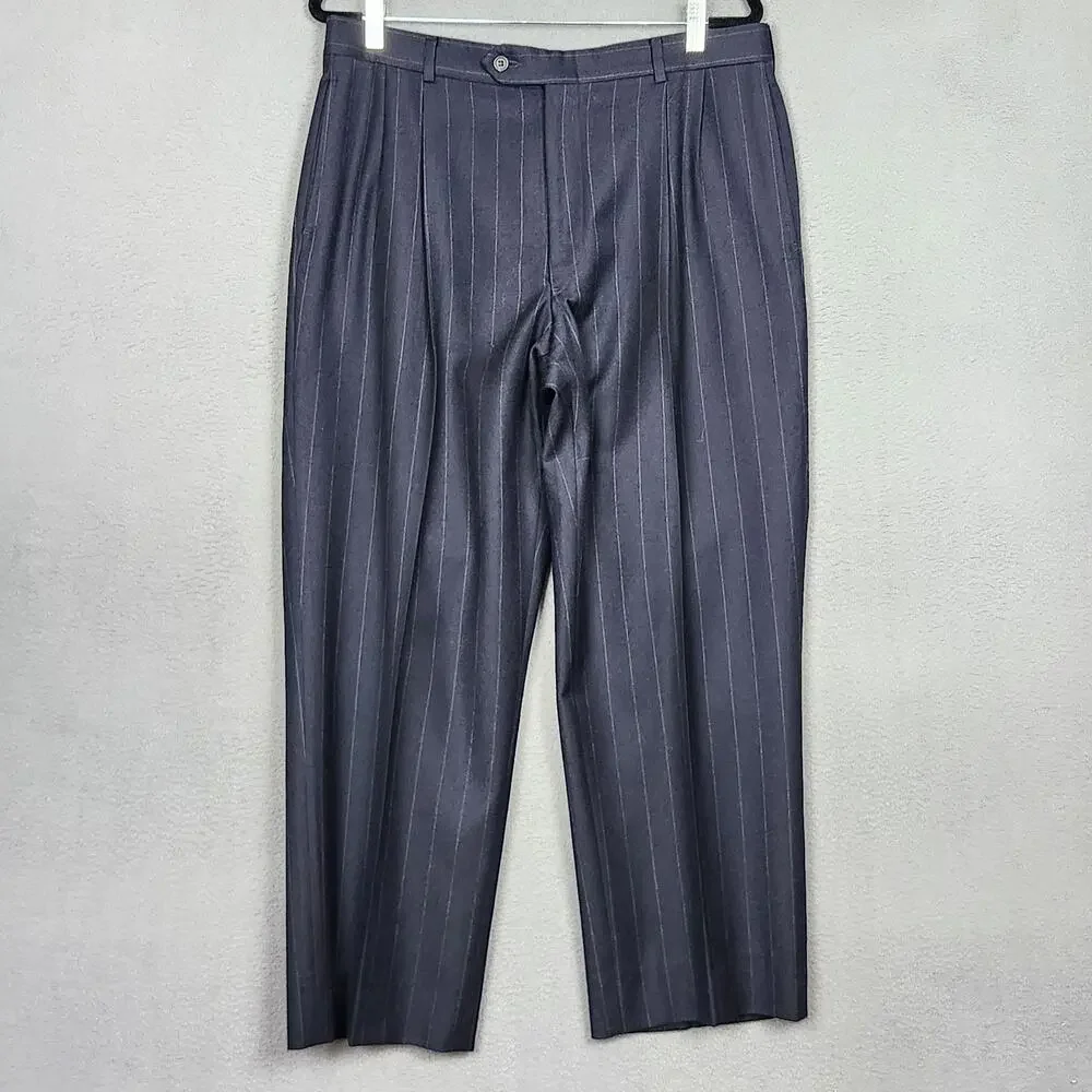 Jos A Bank Suit Mens 42R 34X27 Blue Wool Pinstripe 2 Button 2 Piece USA Wedding